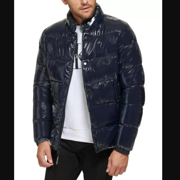 NEW CALVIN KLEIN SZ L Men's Shiny Water Resistant Puffer Jacket in True Navy